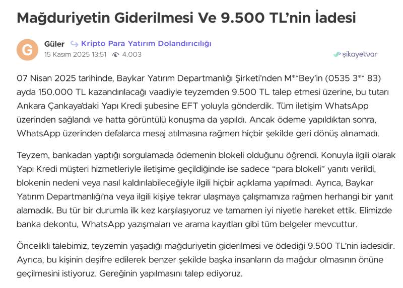 Baykar Yatırım — «baskı altındaki» yatırımlar