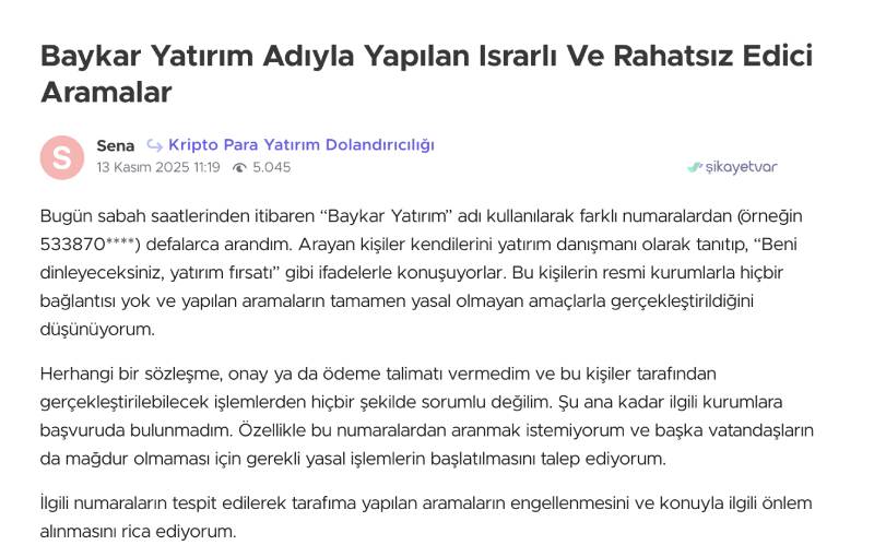 Baykar Yatırım — «baskı altındaki» yatırımlar